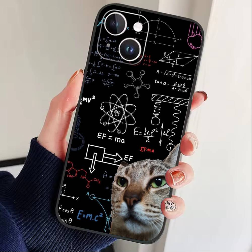 Thinking Cat Animal Phone Case For iPhone 17 16 15 14 13 12 Max Plus Silicone Black Cover