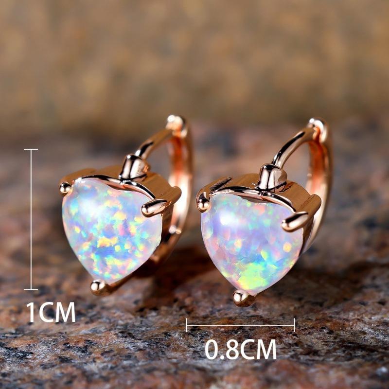 Hot Sale Popular Peach Heart White Opal Ear Buckle European and American Simple Design Advanced Ins Niche