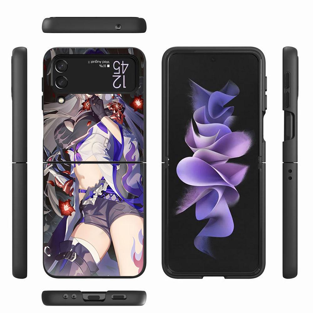 Raiden Bosenmori Mei Case for Samsung Galaxy Z Flip4 Flip3 5G PC Hard Phone Shell Z Flip 4 3 Black Coque Zflip4 Zflip3 Cover