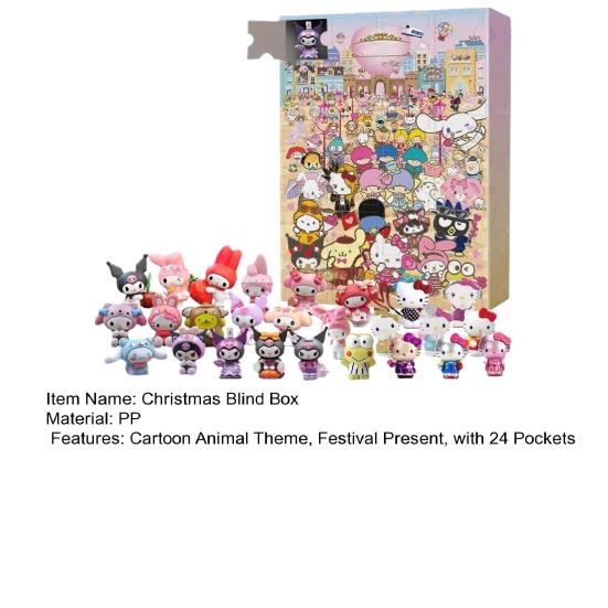 Weihnachts-Countdown-Kalender, Blindbox mit 24 Taschen, Zahlen 1 bis 24, Cartoon-Tierfigur, Geschenkbox, 24 Tage, Weihnachts-Adventskalender