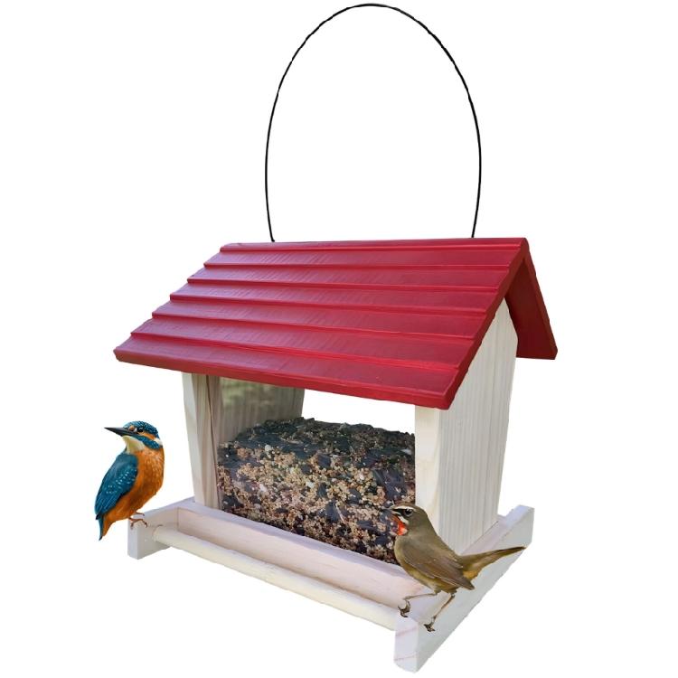 

Classical Wooden Hanging Bird Feeder With Weather Resistant Roof Shelter House Feeding Station For Wild Bird Observation красный