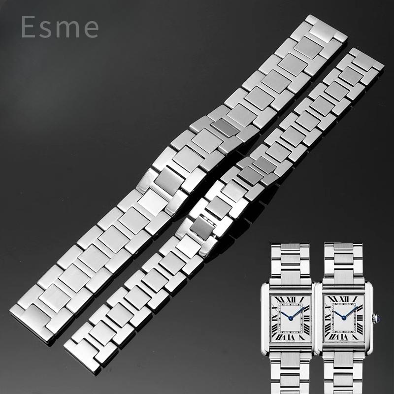 For Cartier Tank Solo Ronde Series Steel Watch Strap Watchchain W5200014 Men's and Women's Flat Interface Watch Band 16-23mm