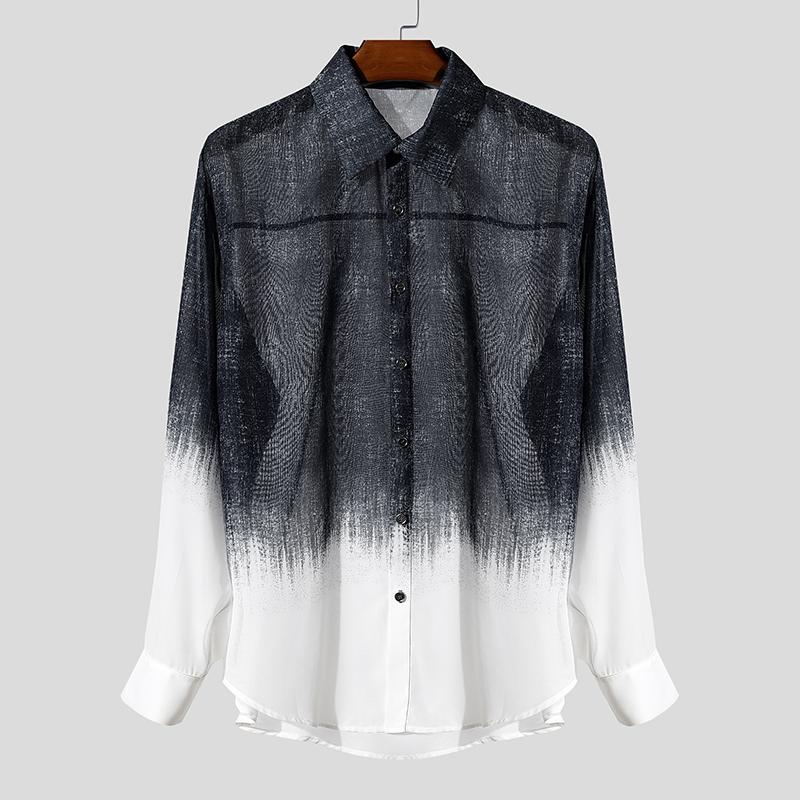 

INCERUN Мужские Прозрачные Повседневные Рубашки Сверховерсайз с Длинным Рукавом и Градиентным Принтом 2XL чёрный