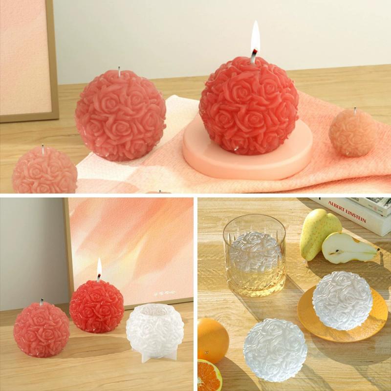 3D Rose Ball Candle Aromatherapy Mold DIY Valentine's Day Casting Mold Creative Elegant Candlestick Stand Home Wedding Decor
