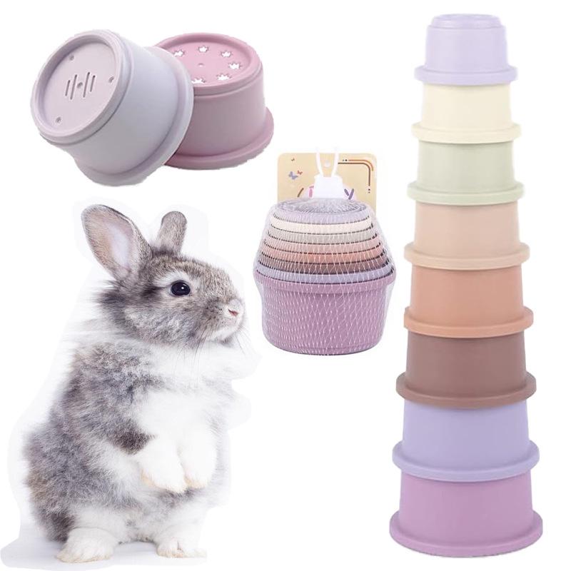 Stackable Rabbit Toy: 8-Piece Plastic Nesting Cups for Children's Education & Water Play