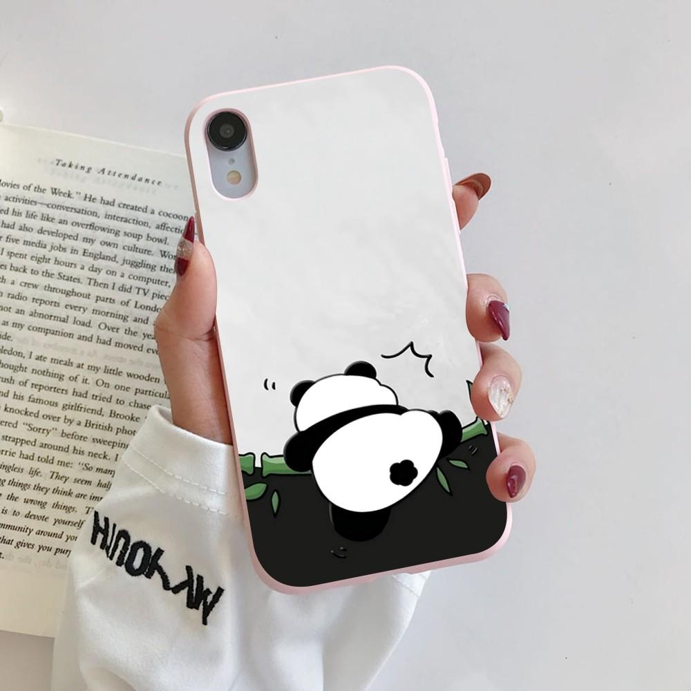 

Anime Cute Panda Phone Case for iPhone 14 11 12 13 Mini Pro Xs Max 8 7 6 6S Plus X XR Solid Candy Color Case iphone X