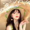 Flower Woven Lafite Straw Hat Women's Summer Big Brim Vacation Wind Shade Sun Hat Seaside Beach Sun Hat