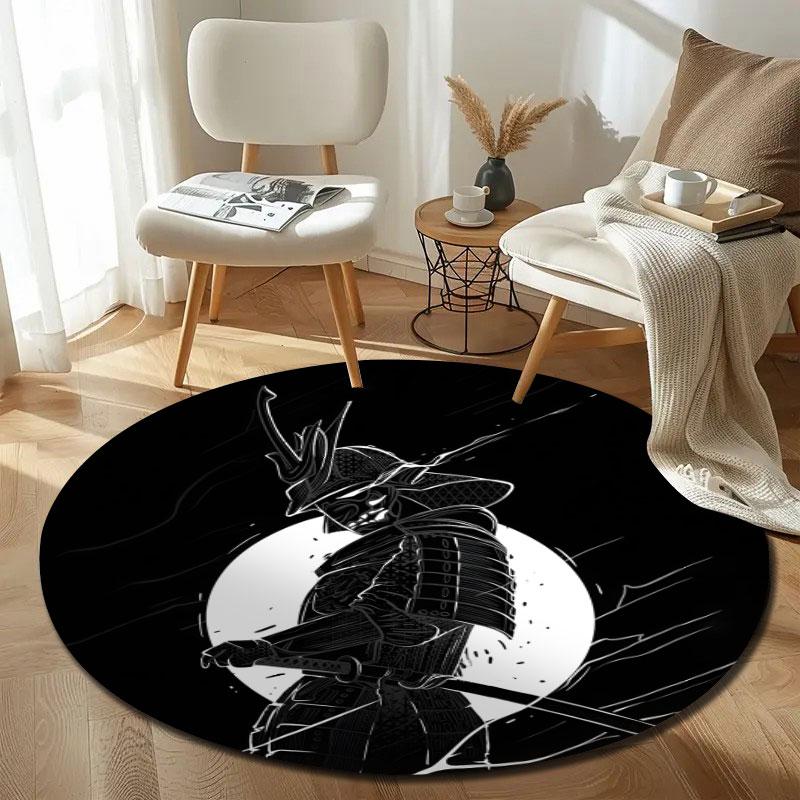 Artistic Round Minimal Multicolor Accent Rug, Non-Slip Floor Mat for Laundry Room