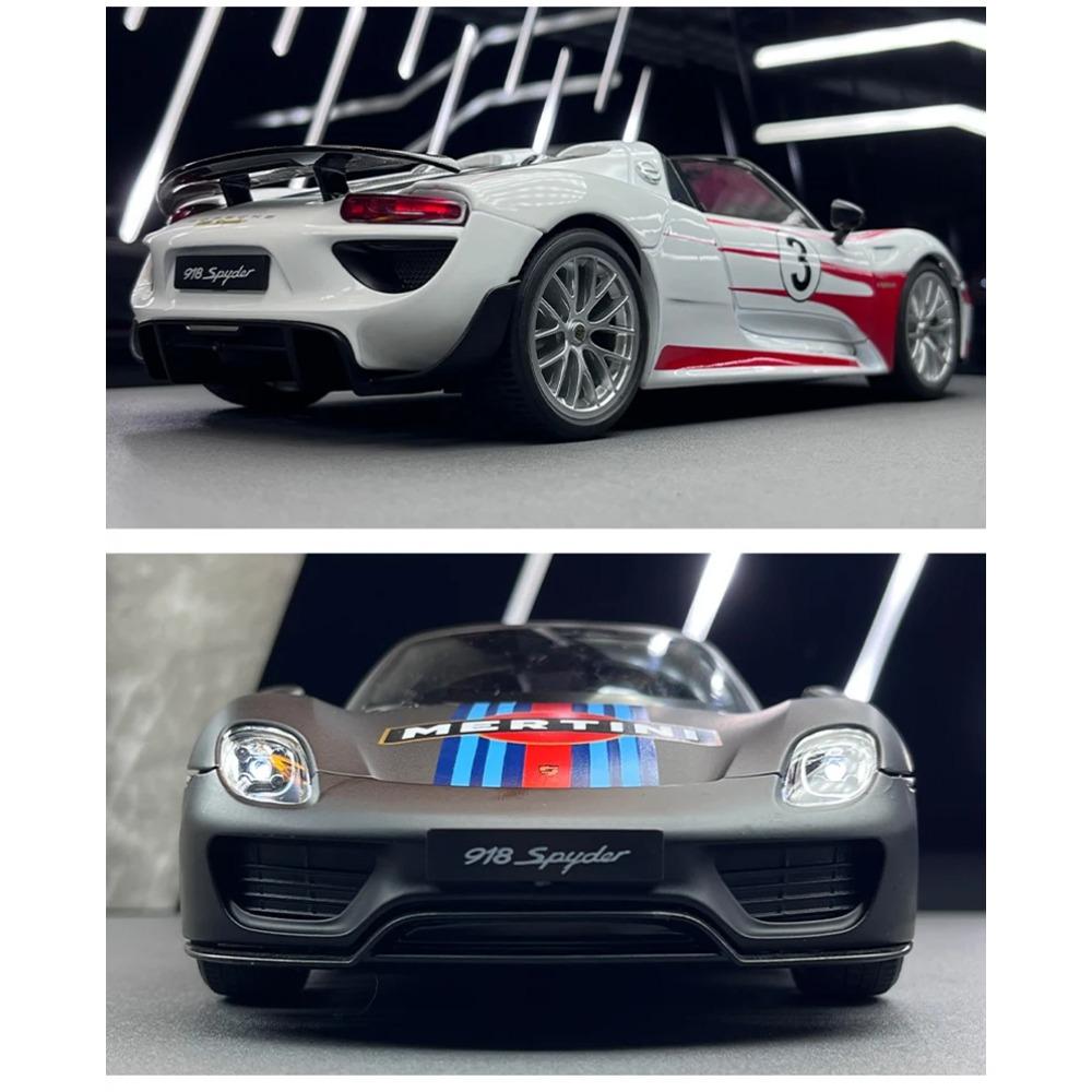 Porsche 918 Spyder Martini Sportwagen-Modell im Maßstab 1:18 aus Metallguss, mit Sound und Lichteffekten – ein tolles Geschenk für Kinder!