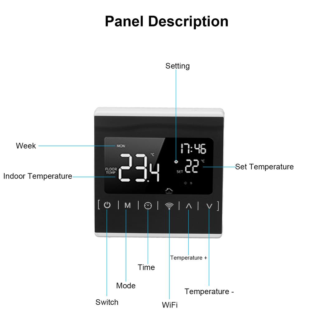 WiFi Smart Thermostat LCD Display BT APP Control Temperature Controller Electric Heating AC85‑250V