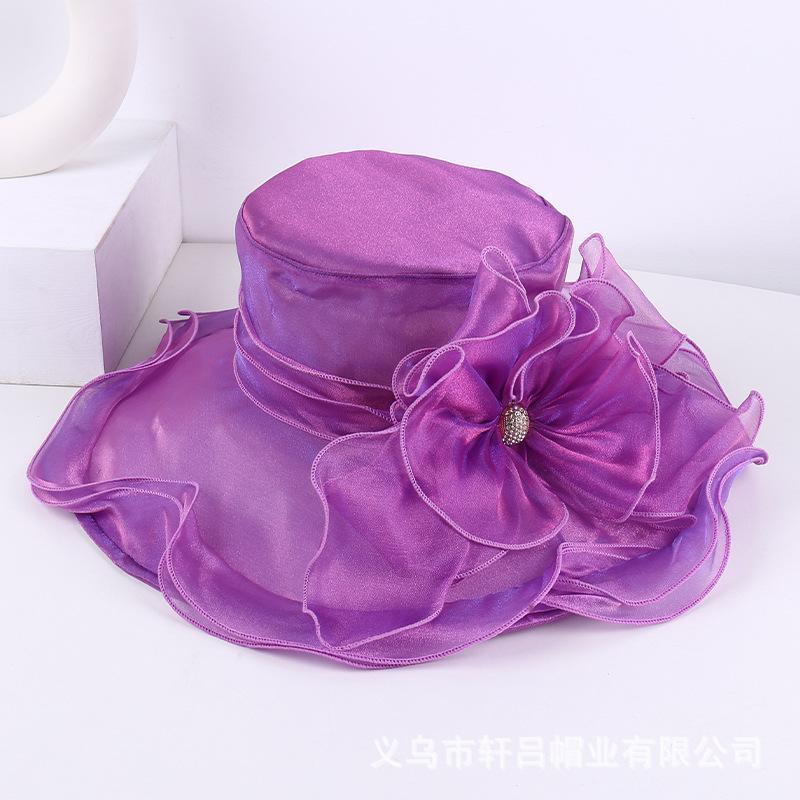 Mesh visor women's summer new solid color flower sunscreen sun hat European and American elegant crimped top hat beach hat