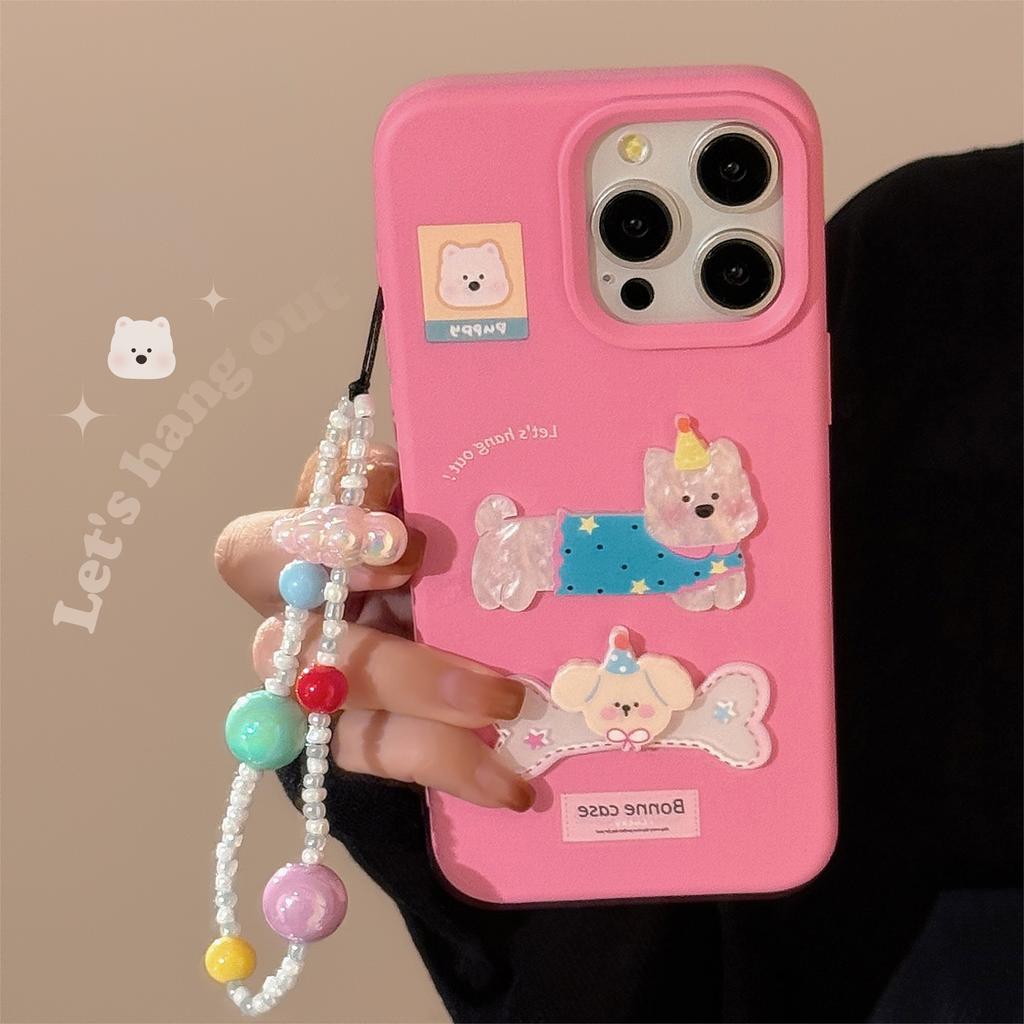 Bones Puppy Shell Iphone16 Mobile Phone Case Apple 15 Suitable for 17pro Max Hanging Chain 13 Three Dimensional