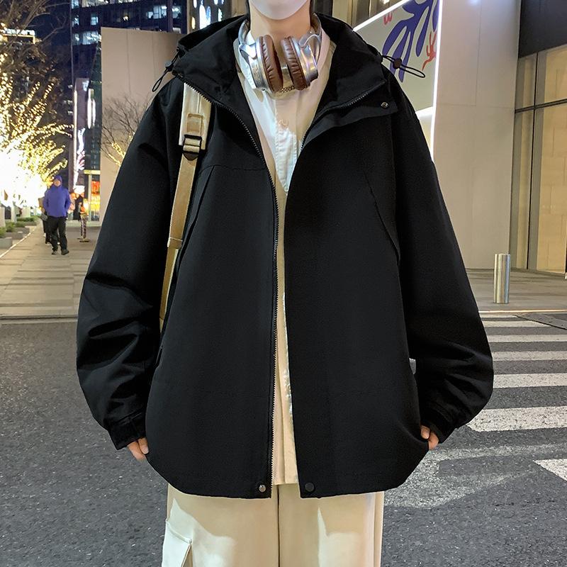 

Spring and autumn new men s Korean hooded loose jacket tide couples fashion contrast color all-matching coat 5XL