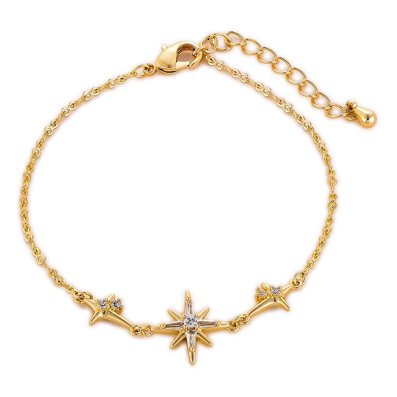 Elegant Korean-Style S925 Sterling Silver Bracelet with Diamond-Inlaid Eight-Pointed Star for Women. 925 Silver