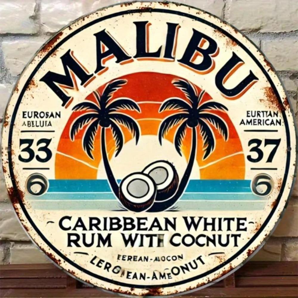 Vintage Tin Metal Sign Tropical Bar Wall Decor 8 Inch Round Rustic Art