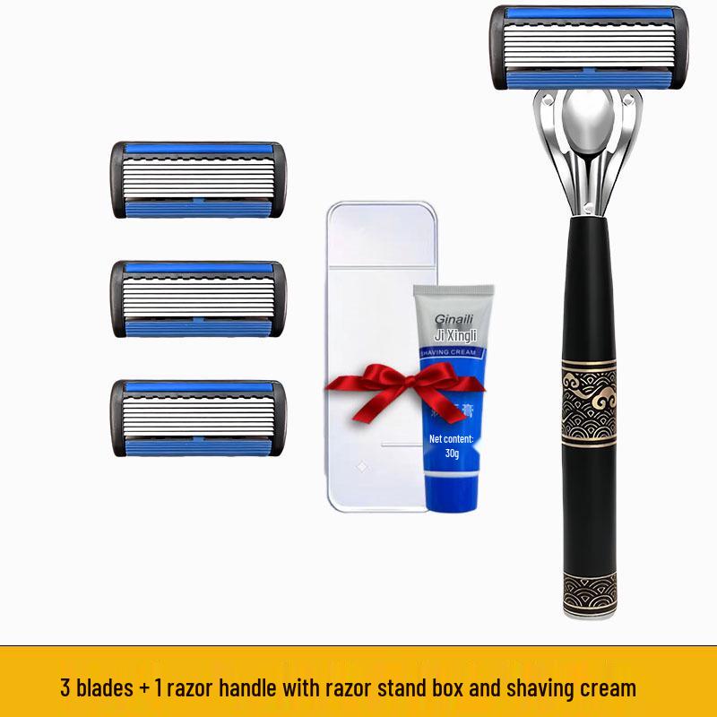 Men's Eight-Blade Old-Fashioned Shaving Razor with National Style Handle