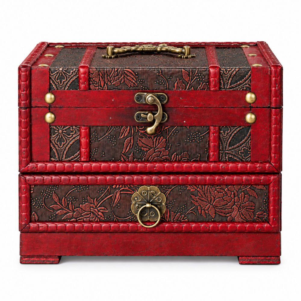 Divided Compartment Wooden Jewelry Box Built in Mirror Drawer Jewelry Box Desktop Organization