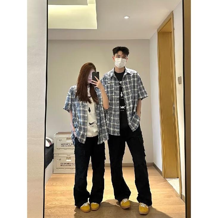 Pánská kostkovaná košile s čtvercovým výstřihem, mládežnická móda, japonský styl, umělecká, pánská volná košile, nová móda s dlouhým rukávem, podzimní trend, Harajuku