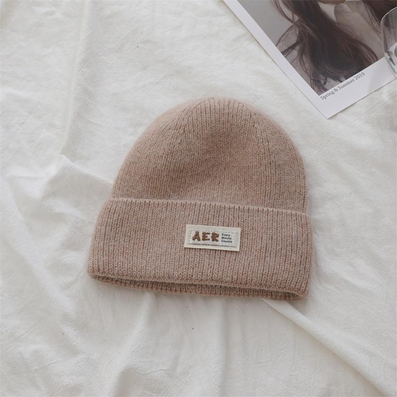 Korean Version of Rabbit Containing Wool Hat with Thickened Autumn and Winter Face Small Ear Protection Couple Versatile Pullover Hat Knit Hat