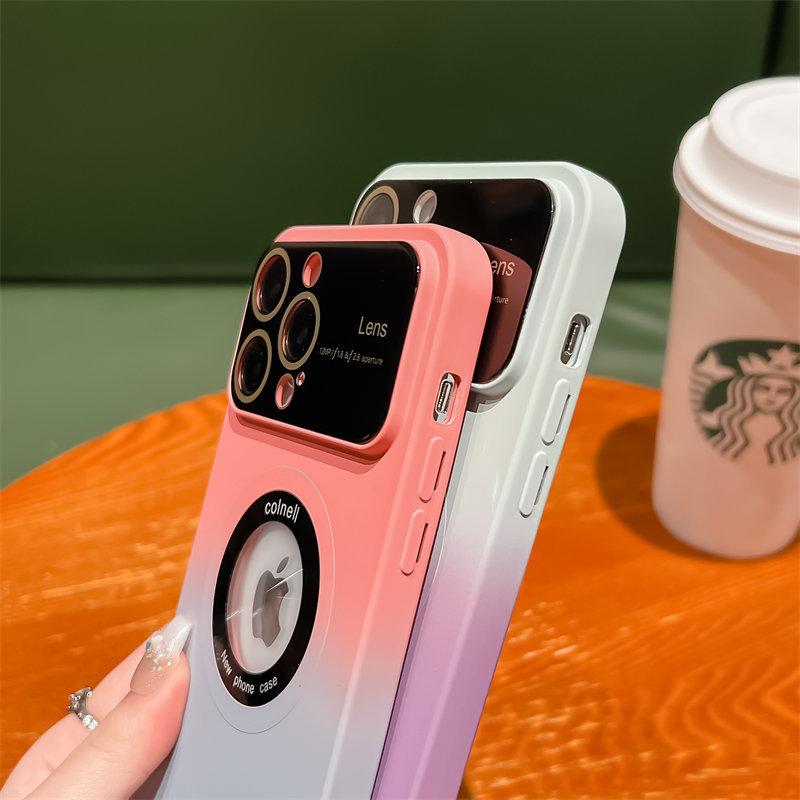 For Magsafe Large Window Camera Protection Case For iPhone 14 12 11 13 Pro Max Plus Logo Hole Magnetic Gradient Color Soft Cover