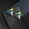 Trendy 925 Silver Triangle Colorblock Geometric Stud Earrings for Women