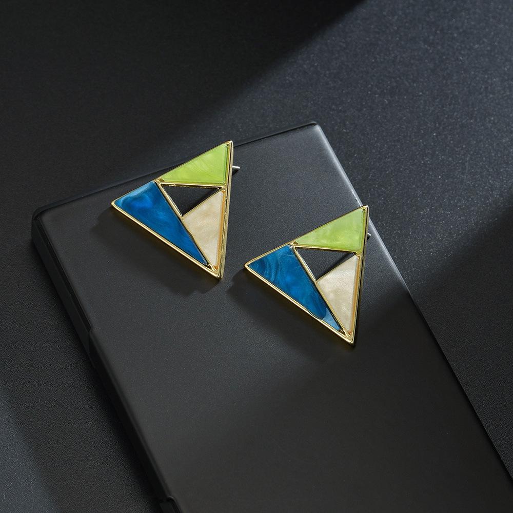 Trendy 925 Silver Triangle Colorblock Geometric Stud Earrings for Women