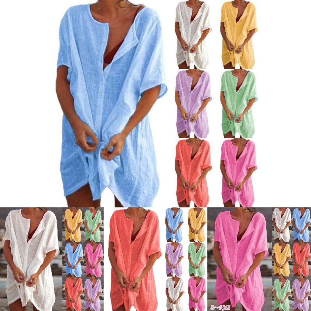 Women's Button Up Blouse Casual Comfy Top Mini Dress Plus Size S-8xl Stylish