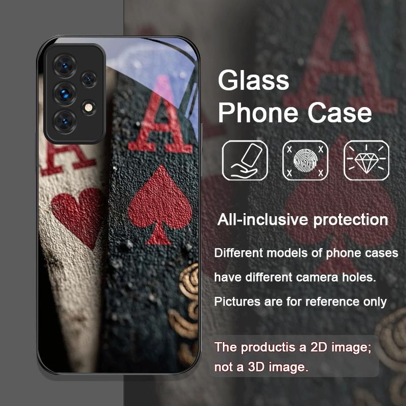 Creative The Ace of Spades Pattern Tempered Glass Phone Case for Samsung Galaxy A56 A72 A55 A54 A53 A52 A36 A15 A14 A13 5G Cover