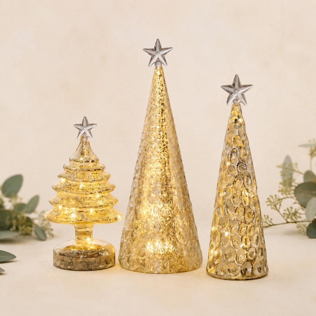 3 Pieces Glass Christmas Tree Semi-Transparent Tabletop Decoration Festive