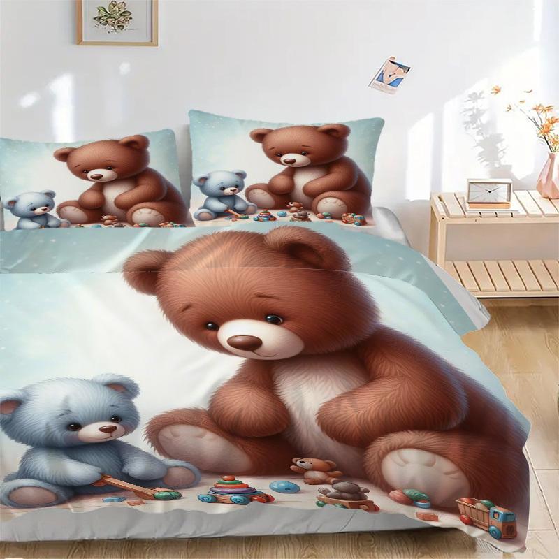 3pcs Anime Teddy Bear Bedding Set - Includes One Quilt Cover and Two Pillowcases (No Core) - Perfect for Bedroom and Guest Room Decoration,