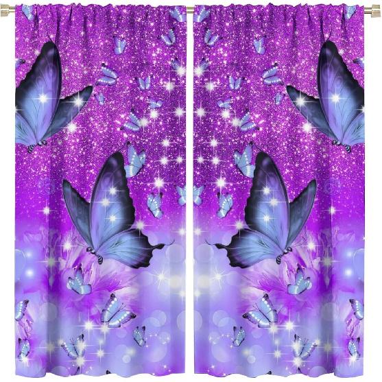 Dream Butterfly Curtain Purple Theme Window Curtain Spring Purple Half Curtain, Girls Room Personality Decorated Beautiful Purple Butterfly Curtain,