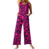 Women's Fashion Casual Button Sleeveless Jumpsuit Floral Flower Print Cotton Pocket Jumpsuit