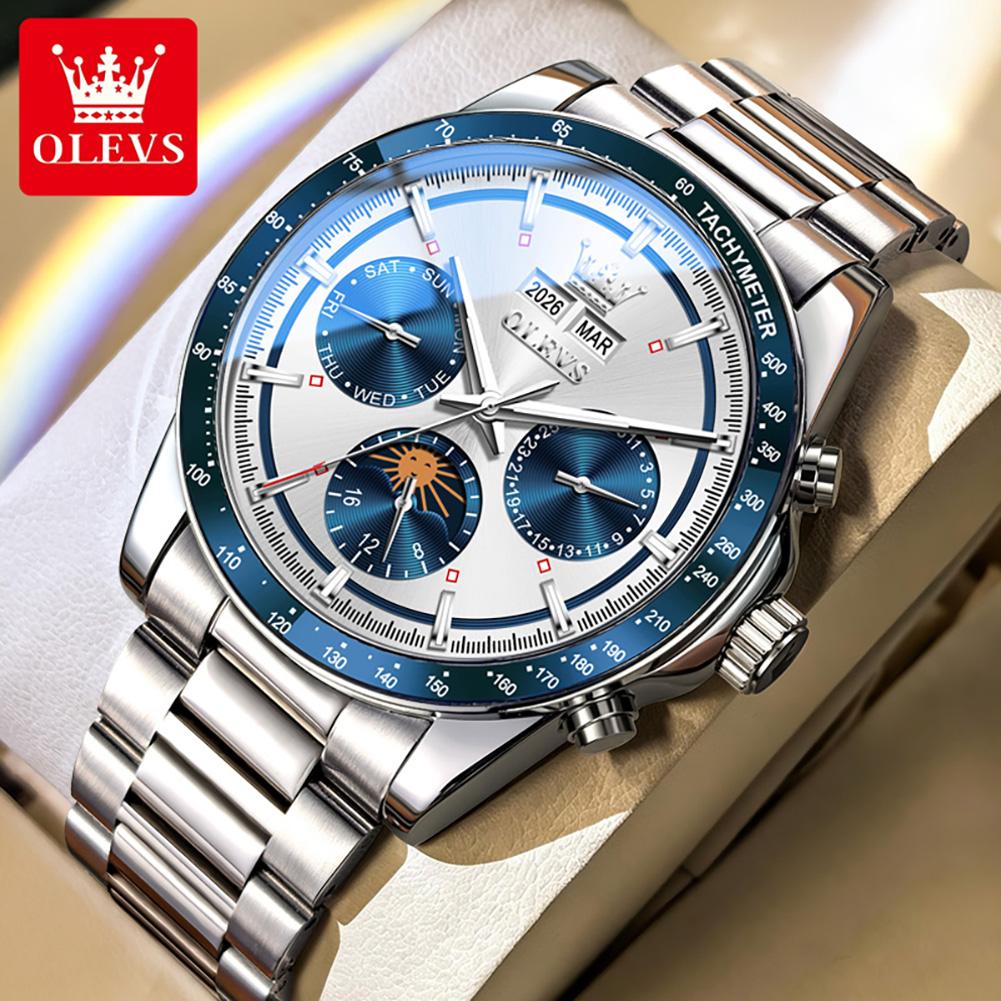OLEVS 6756 Original Automatic Mechanical Watches Top Luxury Brand Stainless Steel Moon Phase Calendar Luxury Business Man Watch