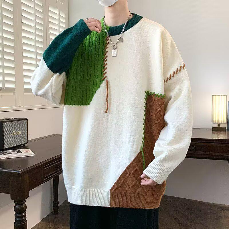 

Trendy Hong Kong Style Striped Round Neck Sweater - Autumn/Winter Wool Base Layer M зелений