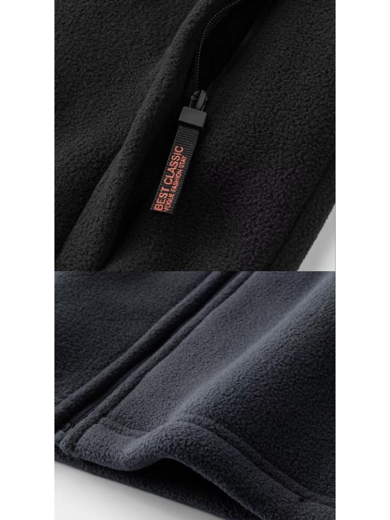Men's Plus Size Stand Collar Fleece Jacket - Loose Fit for Spring and Autumn