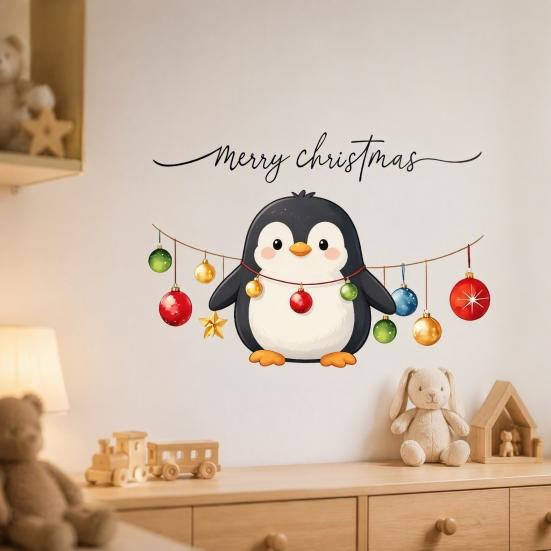 Christmas Atmosphere Wall Decor Cute Penguin Sticker, Merry Cartoon Animal Art Decal, Seasonal Home Improvement Supplies Removable Peel