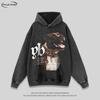 Mens Oversized Hooded Sweatshirt With Vintage Washed Print Cotton Pullover Streetwear Casual Top