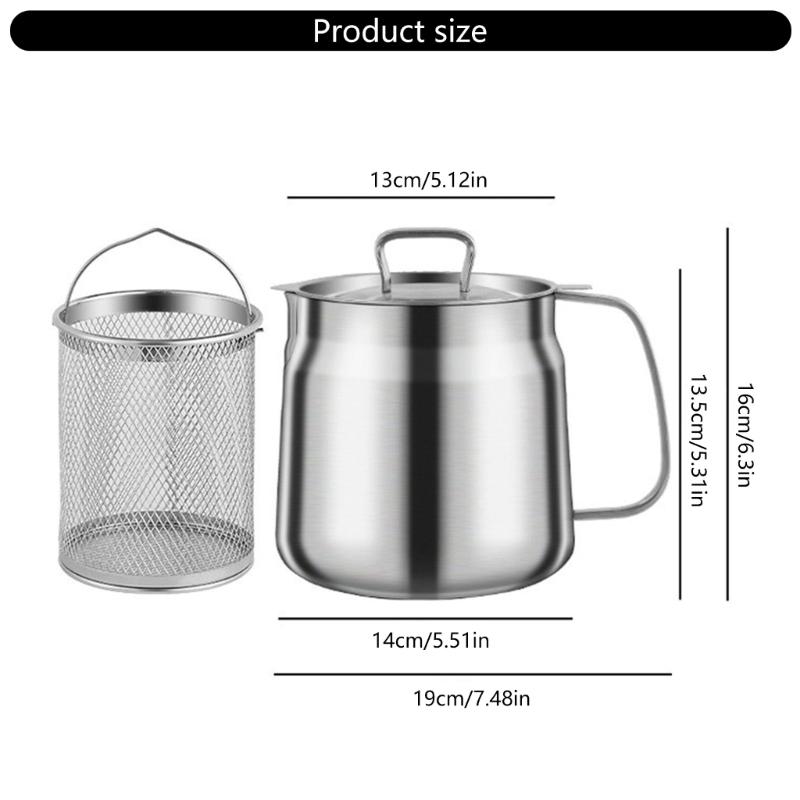 Portable Large Capacity Oil Strainer Pot Stainless Steel Cooking Oil Container with Basket for Kitchen and Outdoor Use