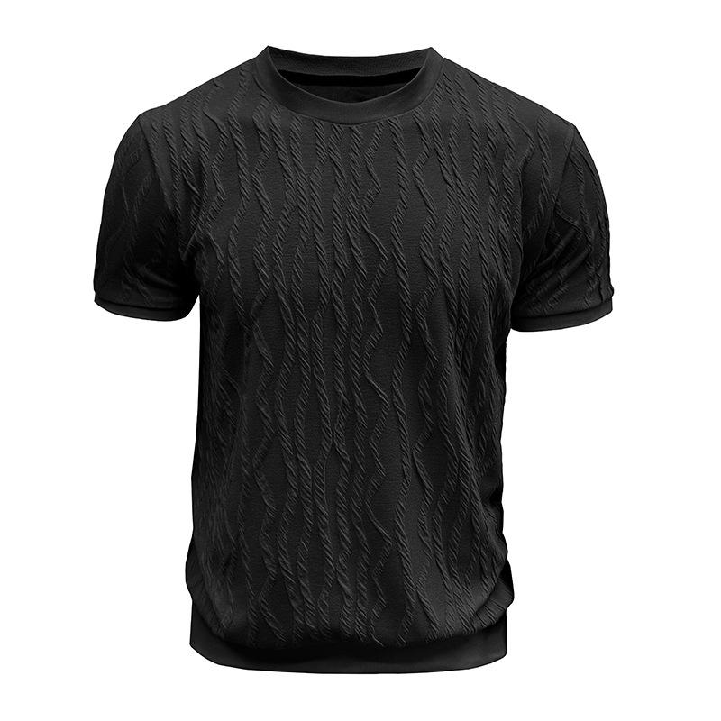 Mens Short Sleeve Jacquard Knit Round Neck Pullover T Shirt