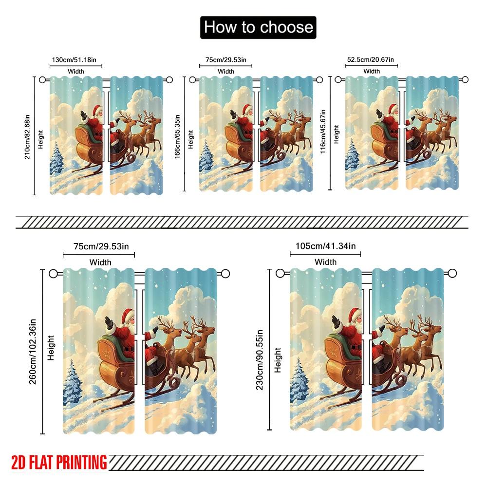 2pcs,2D Plane Printing Contemporary Curtains Santa Claus Sleigh and Reindeer7 (3) Versatile Polyester Fabric (without Rod) Room