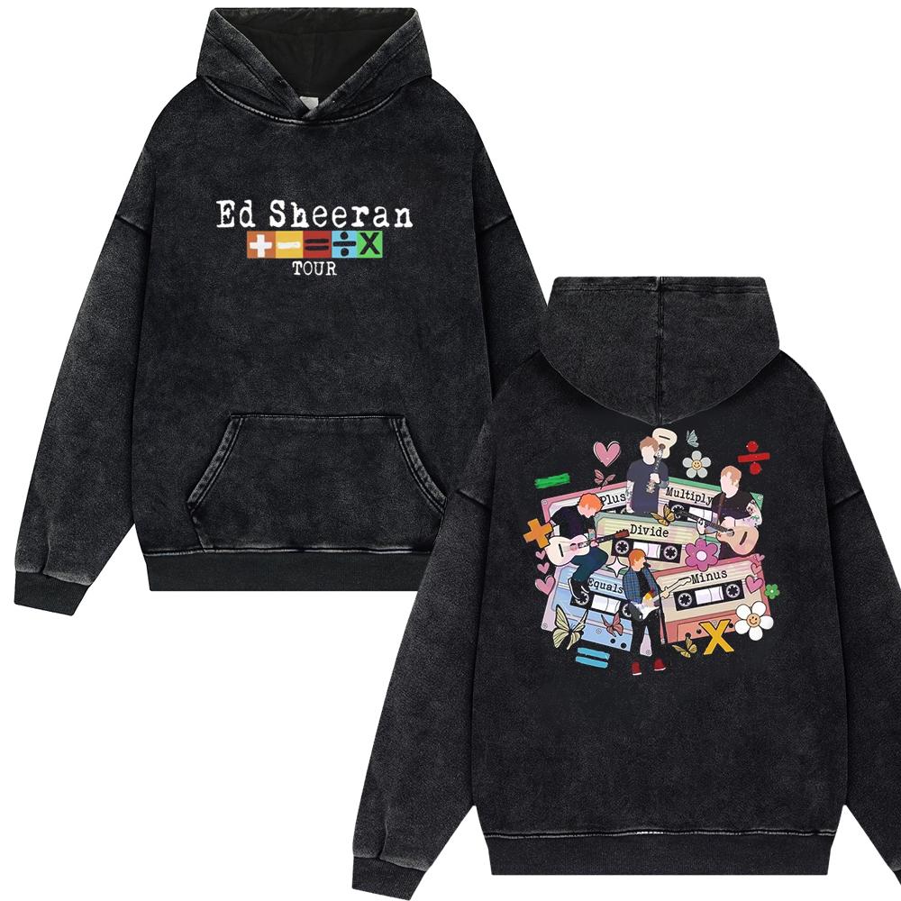 Felpe con cappuccio vintage lavate Ed Sheeran Mathematics Tour Farfalla Uomo Popolare Regalo per fan di musica Pullover unisex Felpa di coppia