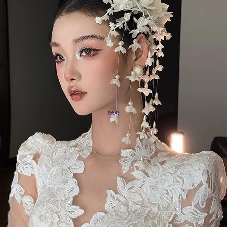 Brautschmuck im koreanischen Stil: Fee Mori Mädchen Quaste Blume Haarspange für Fotografie und Make-up Styling.
