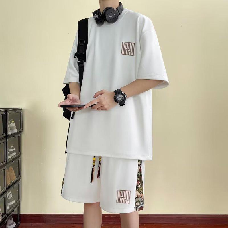 

Чоловічий літній модний спортивний комплект з короткими рукавами та принтом ведмедя XXXXL білий