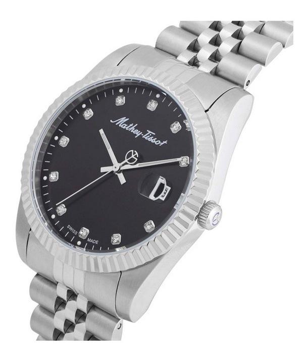 Mathey-Tissot Mathy II Edelstahl Kristall Akzente Schwarzes Zifferblatt Quarz H710AN Herrenuhr