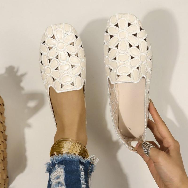 Fashion Square Toe Summer Shoes for Women Embroidery Designer Shoes Soft Slipon Loafers Moccasin Leisure Women's Ballet Flats