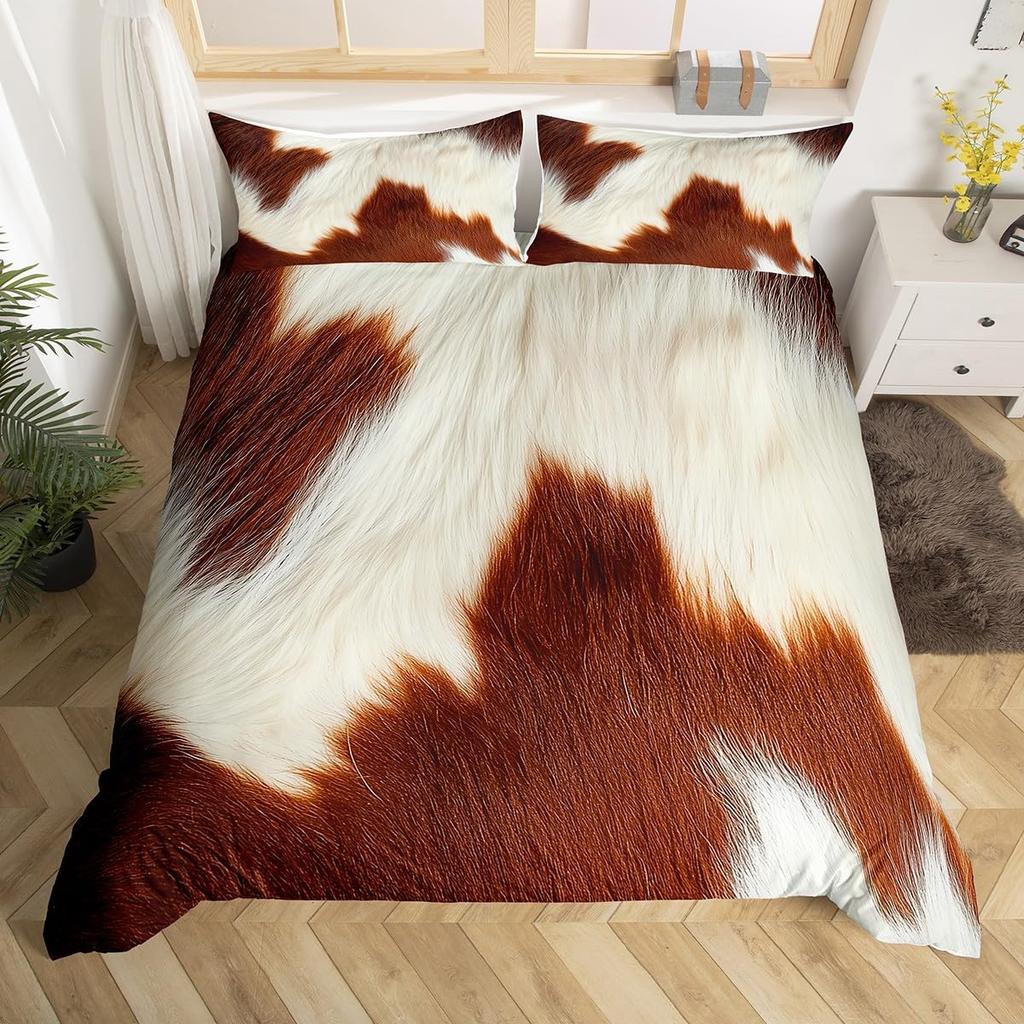 Comforter Cowhide Cow Fur Bedding Set Microfiber Western Farm Animal Skin Comforter Twin Full For Kids Teens Room Decor