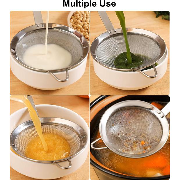 3.3inch 304 Stainless Steel Fine Mesh Strainer for Kitchen, Colander-Skimmer with Handle, Metal Sieves Sifters