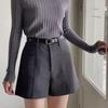 2025 Women's High-Waisted Three-Quarter Bootcut Shorts, Slimming, Versatile, Dark Gray/Black, Loose Fit