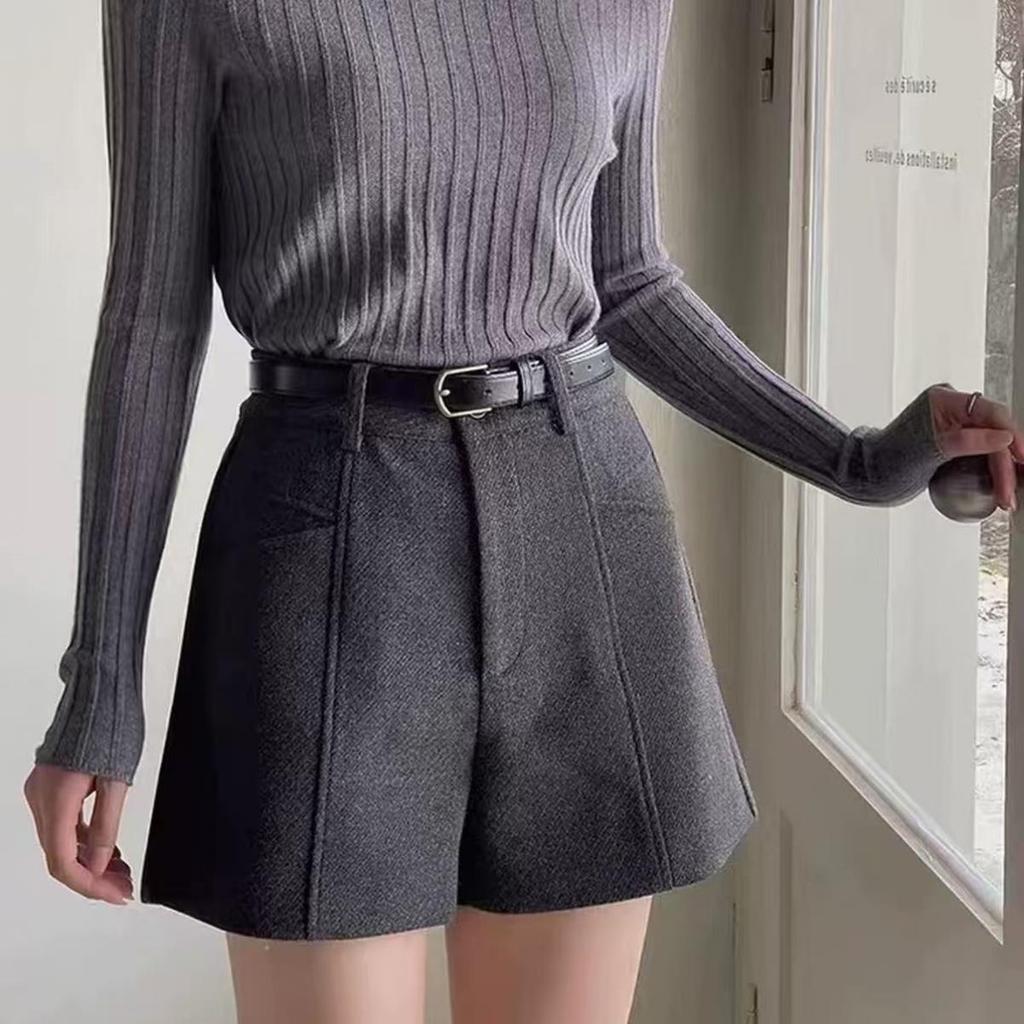 2025 Women's High-Waisted Three-Quarter Bootcut Shorts, Slimming, Versatile, Dark Gray/Black, Loose Fit