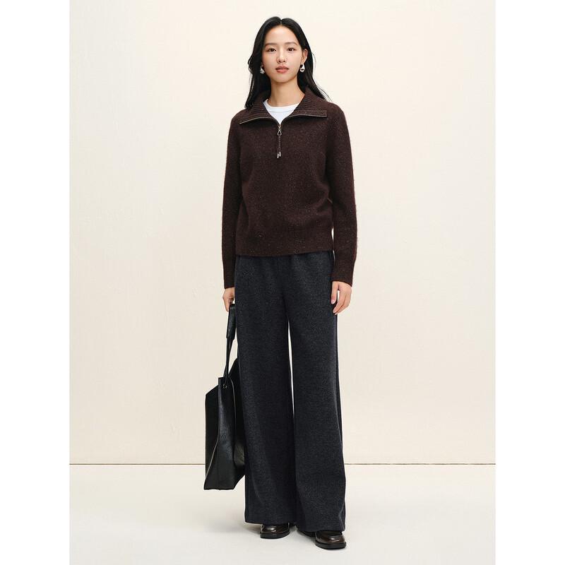 JUZUI Women's 2025 Winter Loose Knit Elastic Waist Straight Leg Pants